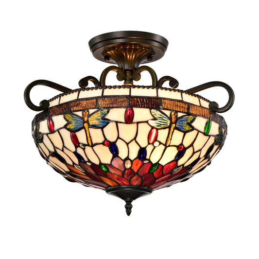 BELOFAY Dragon Tiffany Ceiling Light Stained Glass Art Deco Handmade Uplighter Shade Ceiling Lights for Living Room, Bedroom, Dining Room and Kitchen