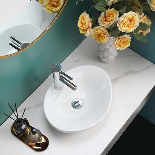 BELOFAY Kavari Oval Modern White Bathroom Counter Top Sink