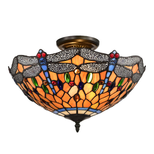 BELOFAY Dragonfly Tiffany Ceiling Light Stained Glass Art Deco Handmade Uplighter Shade Ceiling Lights for Living Room, Bedroom, Dining Room and Kitchen