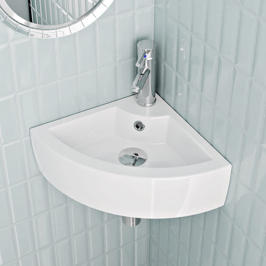 BELOFAY Corner Modern White Bathroom Wall-Mounted Sink