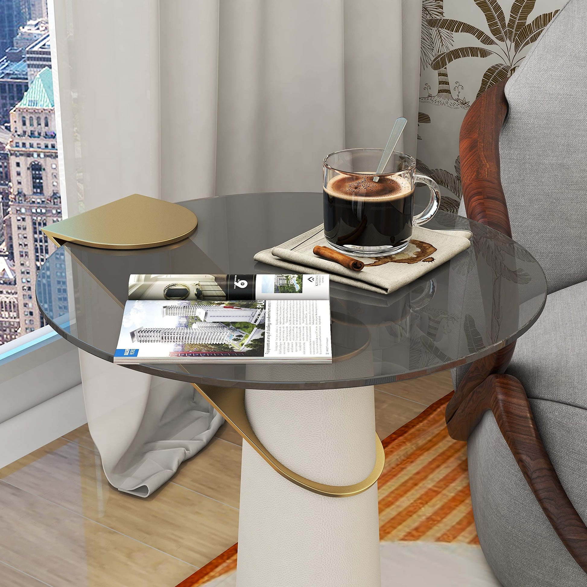 BELOFAY Tempered Grey Round Glass Table Top – Flat Polished Edge, Sturdy Protector Cover