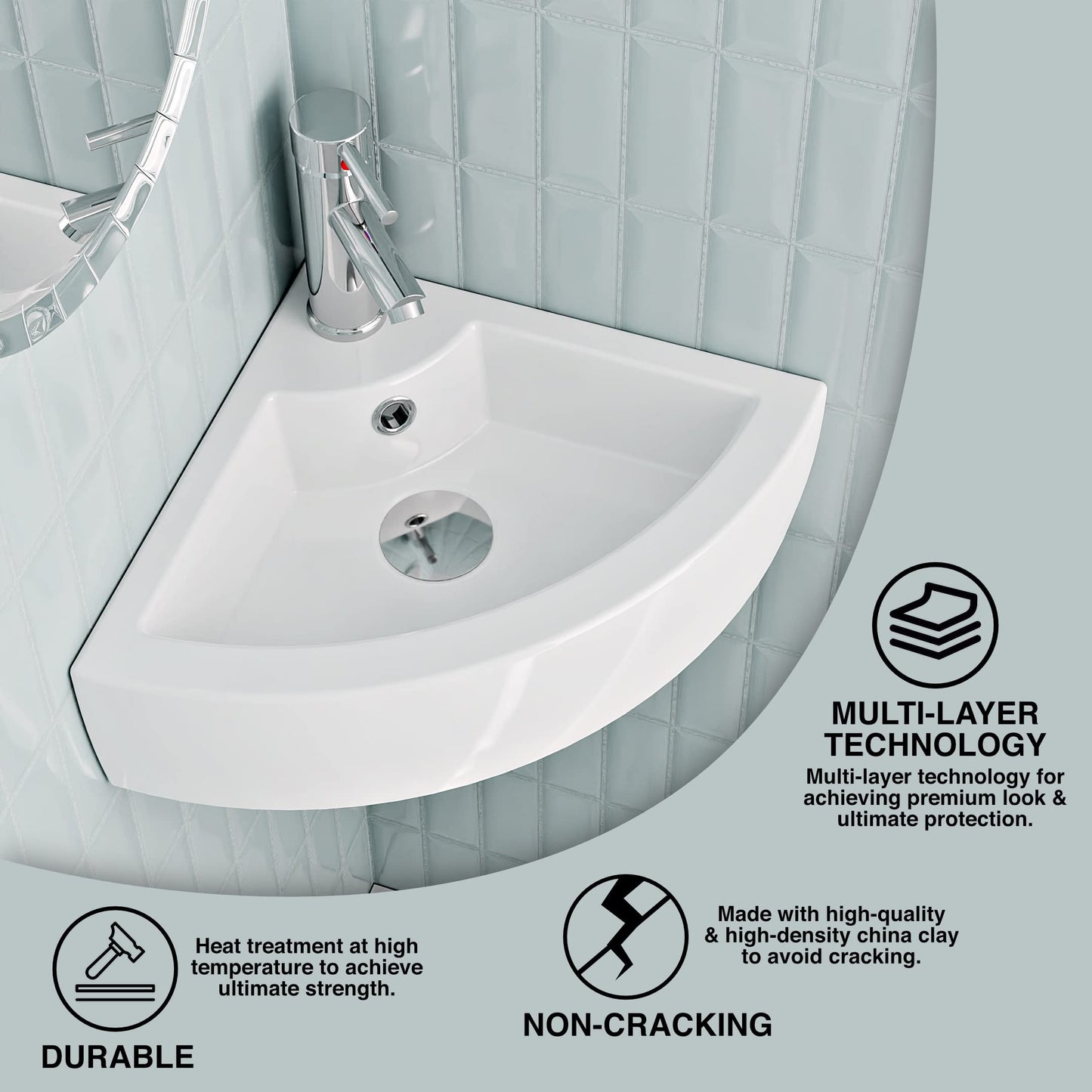 BELOFAY Corner Modern White Bathroom Wall-Mounted Sink