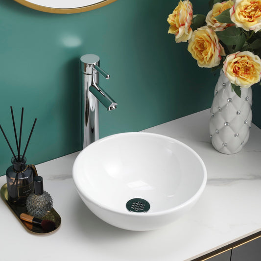 BELOFAY Eloura Round Modern White Bathroom Counter Top Sink