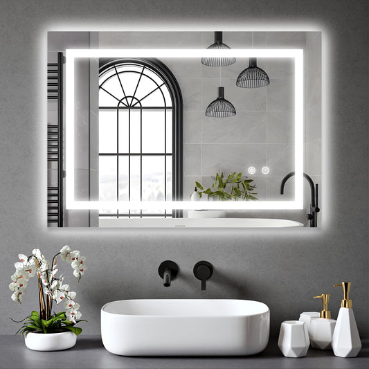 BELOFAY Clara Rectangle Bathroom LED Mirror with Dimmable Lights, Anti-fog, Shatter-Proof Tempered Glass