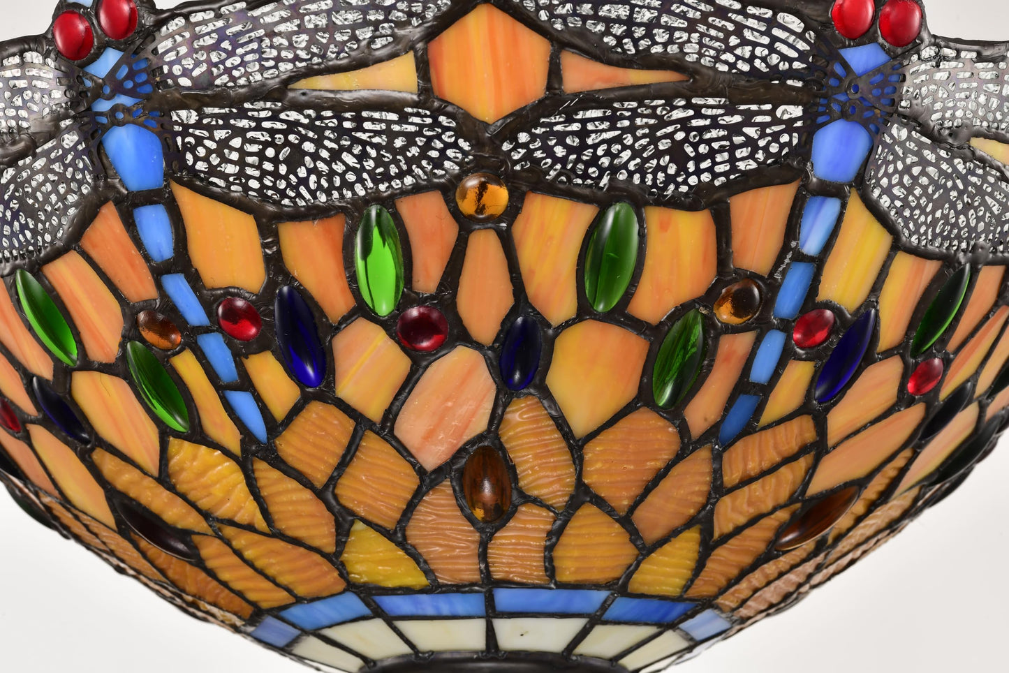 BELOFAY Dragonfly Tiffany Ceiling Light Stained Glass Art Deco Handmade Uplighter Shade Ceiling Lights for Living Room, Bedroom, Dining Room and Kitchen