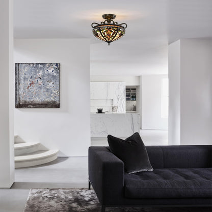 BELOFAY Art Deco Tiffany Ceiling Light Stained Glass Art Deco Handmade Uplighter Shade Ceiling Lights for Living Room, Bedroom, Dining Room and Kitchen