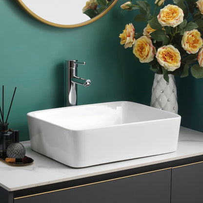 BELOFAY Vastel Rectangle Modern White Bathroom Counter Top Sink