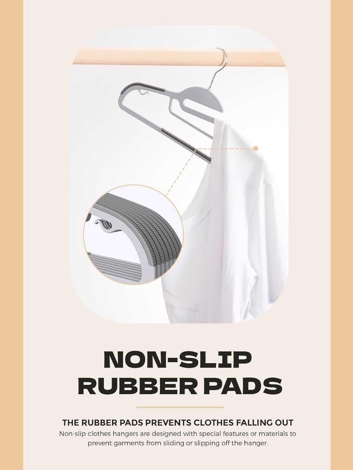 Belofay Non-Slip Heavy Duty White Plastic Coat Hangers, Adult Size, Easy Slide Design, Flexible, Durable, Non-Slip Rubber Pads