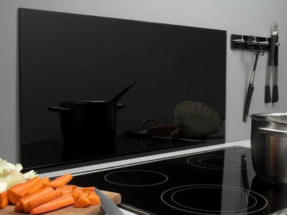 BELOFAY Black Tempered Glass Splashback for Kitchen with 6mm Toughened Glass (ADHESIVE INCLUDED)