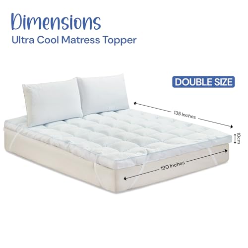 Ultra-Cool Mattress Topper | 10cm Extra Thick Mattress Topper with Cooling Jacquard Fabric and 100% Polyester Filling | Hypoallergenic, Machine Washable