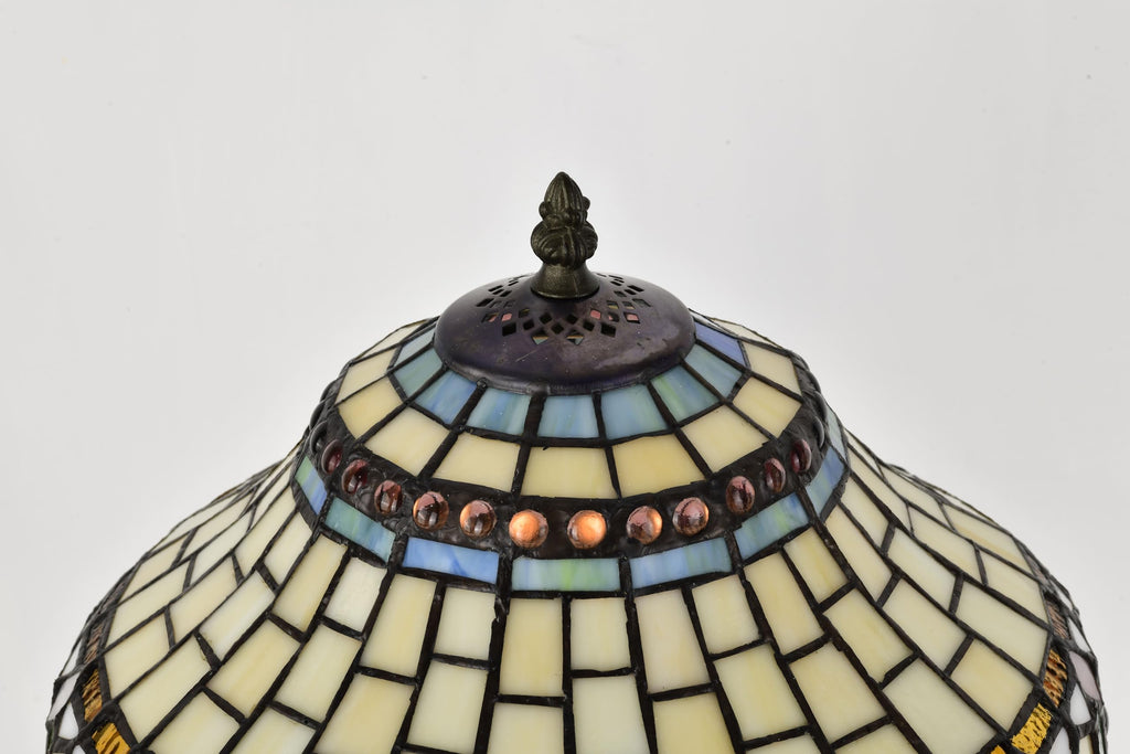 BELOFAY Tiffany Stained Glass Handmade Vintage Bedside Table Lamp – 12" Wide x 18" High