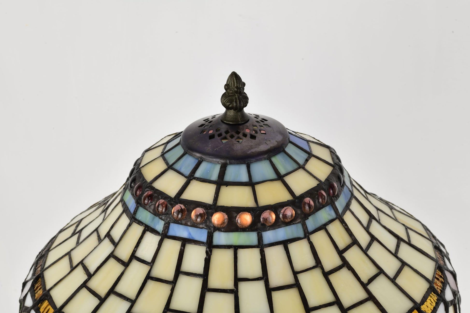 BELOFAY Tiffany Stained Glass Handmade Vintage Bedside Table Lamp – 12" Wide x 18" High