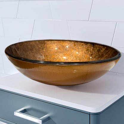 BELOFAY Oval Modern Copper Glass Bowl Bathroom Counter Top Sink