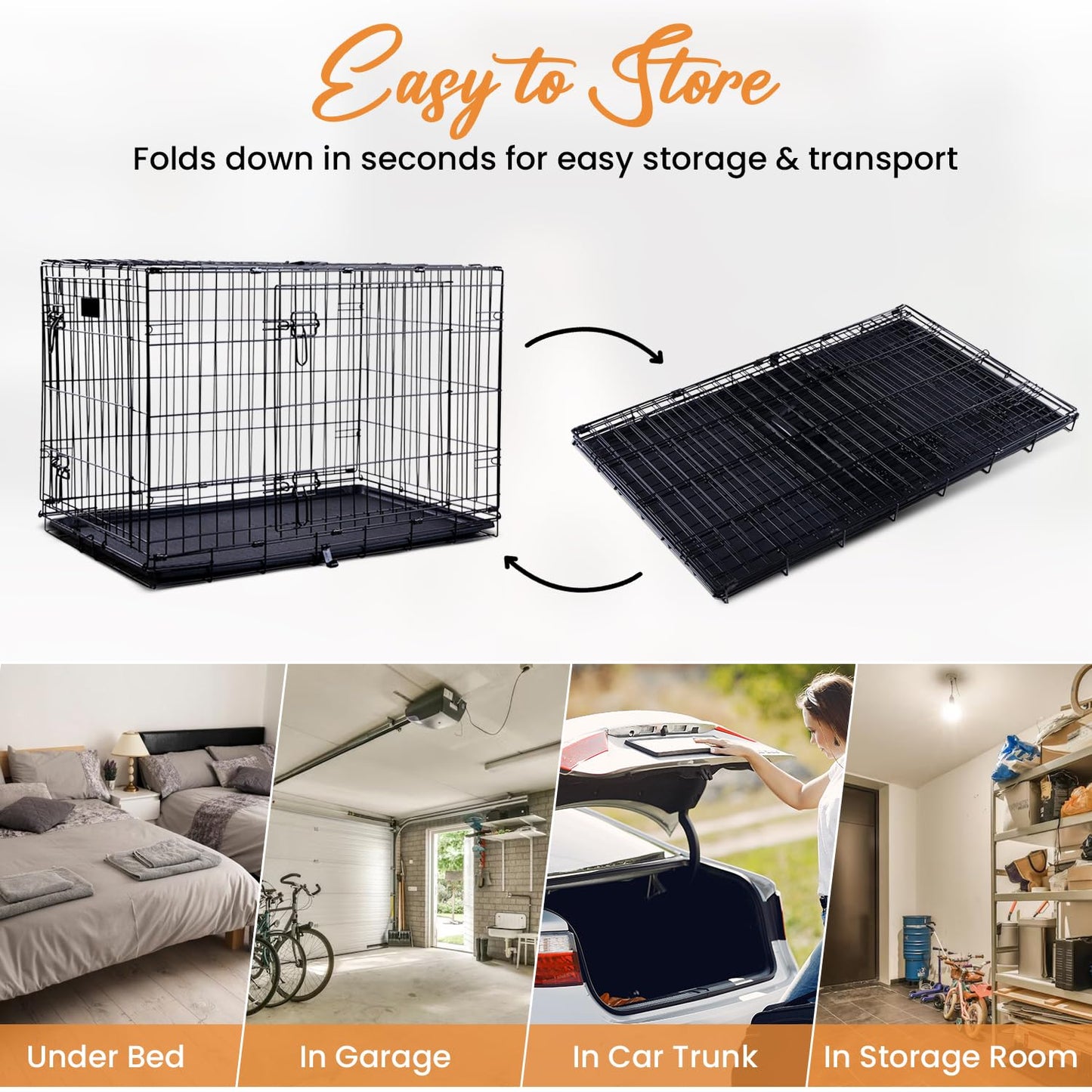 BELOFAY Dog Crate | Dog Cage Heavy Duty | Collapsible Metal Frame with Dual Access Doors, Chew-Resistant Removable Base Tray, Sliding Lock & Carry Handle – Ideal for Puppy Training & Travel