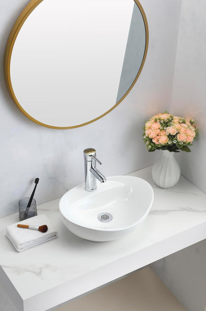 BELOFAY Kavari Oval Modern White Bathroom Counter Top Sink