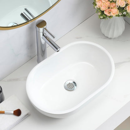 BELOFAY Requor Oval Modern White Bathroom Counter Top Sink