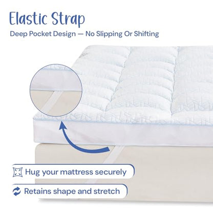 Ultra-Cool Mattress Topper | 10cm Extra Thick Mattress Topper with Cooling Jacquard Fabric and 100% Polyester Filling | Hypoallergenic, Machine Washable