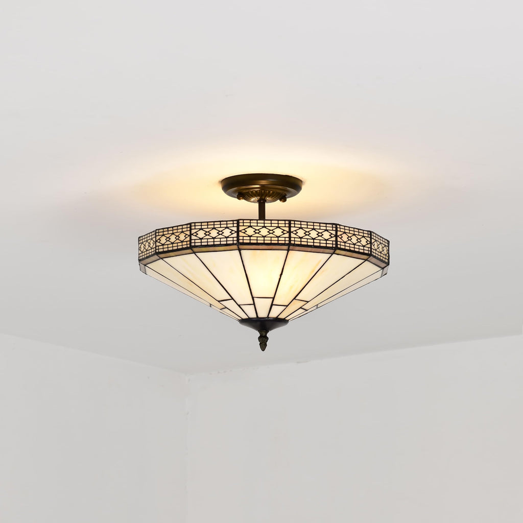 BELOFAY Mission Style Tiffany Ceiling Light Stained Glass Art Deco Handmade Uplighter Shade Ceiling Lights for Living Room, Bedroom, Dining Room and Kitchen