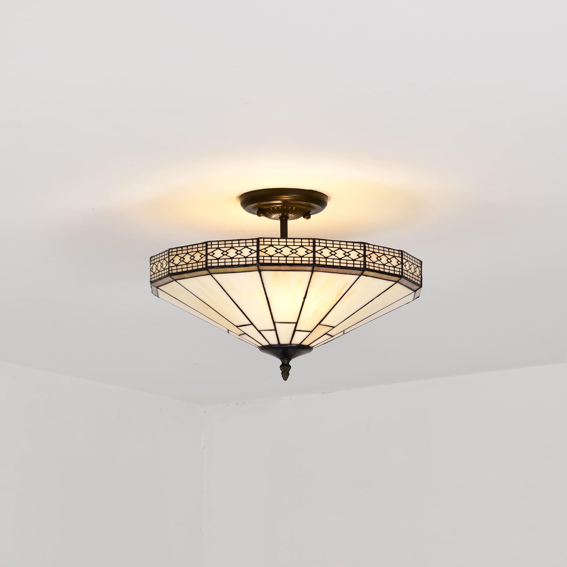 BELOFAY Mission Style Tiffany Ceiling Light Stained Glass Art Deco Handmade Uplighter Shade Ceiling Lights for Living Room, Bedroom, Dining Room and Kitchen