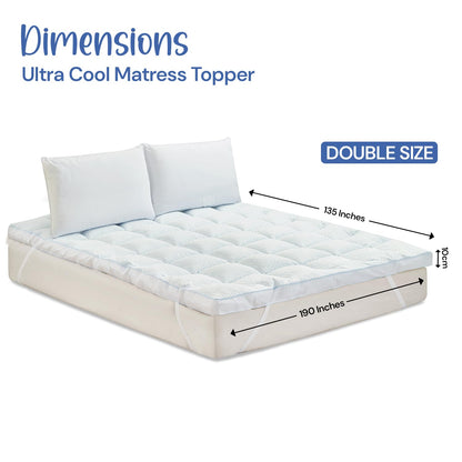 Ultra-Cool Mattress Topper | 10cm Extra Thick Mattress Topper with Cooling Jacquard Fabric and 100% Polyester Filling | Hypoallergenic, Machine Washable
