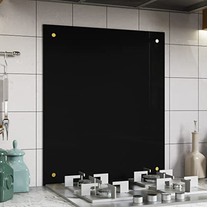 BELOFAY Black Tempered Glass Splashback for Kitchen with 6mm Toughened Glass with Holes (SCREWS INCLUDED)