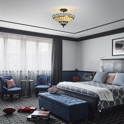 BELOFAY Peacock Tiffany Ceiling Light Stained Glass Art Deco Handmade Uplighter Shade Ceiling Lights for Living Room, Bedroom, Dining Room and Kitchen