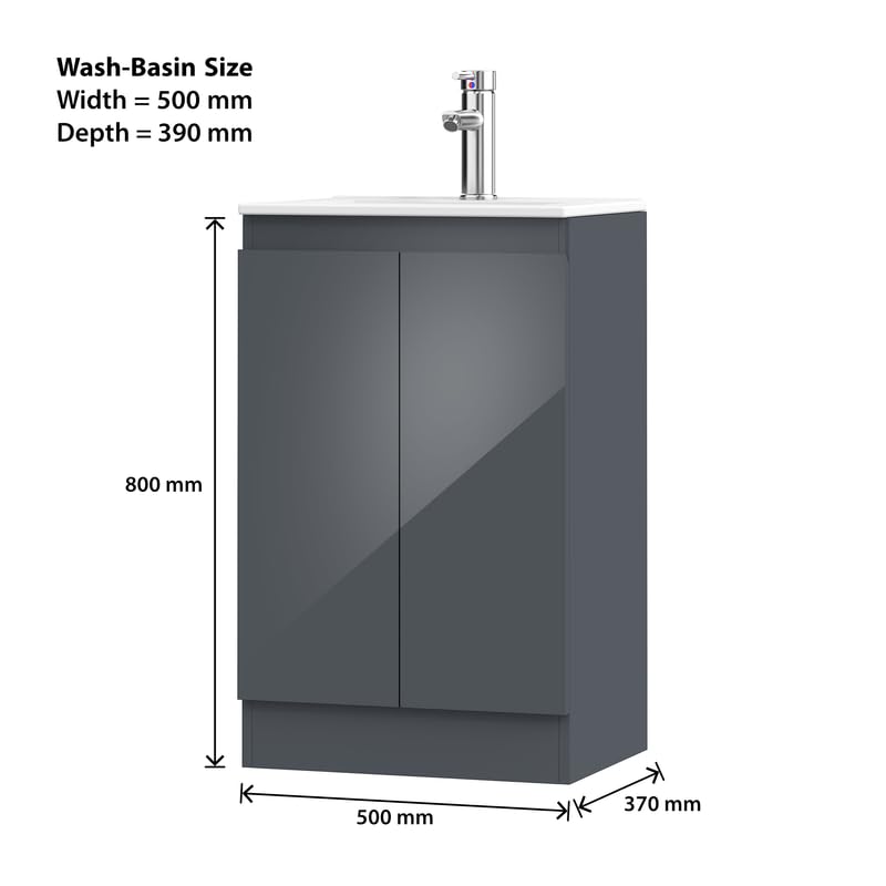 BELOFAY Denvor Grey 500mm Floor Standing Bathroom Vanity Unit With Ceramic Basin