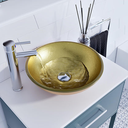 BELOFAY Round Modern Flash Gold Glass Bowl Bathroom Counter Top Sink