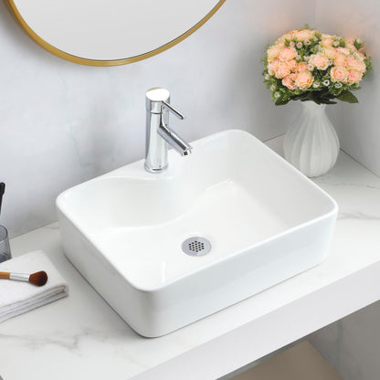 BELOFAY Solenne Rectangle Modern White Bathroom Counter Top Sink