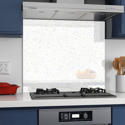 BELOFAY White Sparkle Tempered Glass Splashback for Kitchen with 6mm Toughened Glass (ADHESIVE INCLUDED)