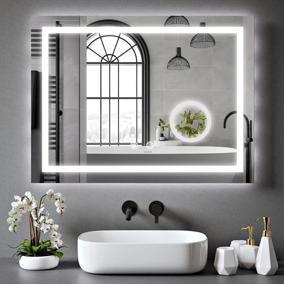 BELOFAY Maxon Rectangle Bathroom LED Mirror with Magnifier and Dimmable Lights, Anti-fog, Shatter-Proof Tempered Glass