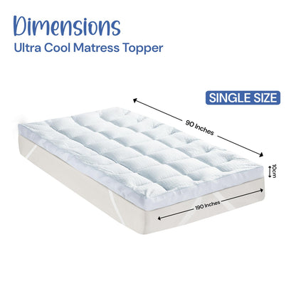 Ultra-Cool Mattress Topper | 10cm Extra Thick Mattress Topper with Cooling Jacquard Fabric and 100% Polyester Filling | Hypoallergenic, Machine Washable