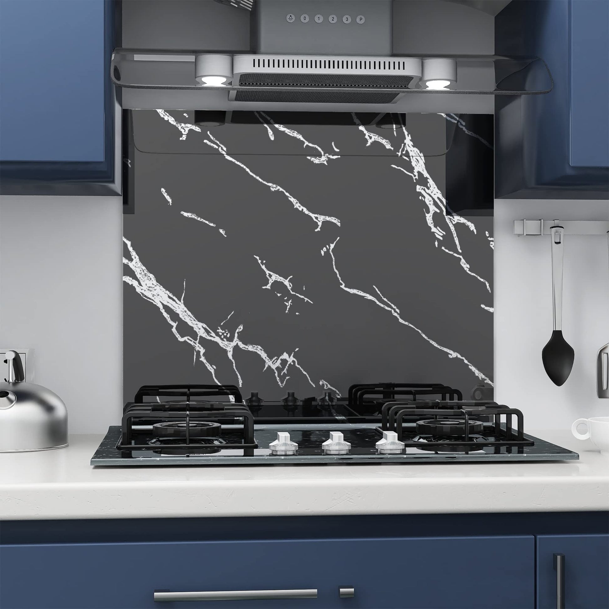 BELOFAY Black Marble Tempered Glass Splashback for Kitchen with 6mm Toughened Glass (ADHESIVE INCLUDED)