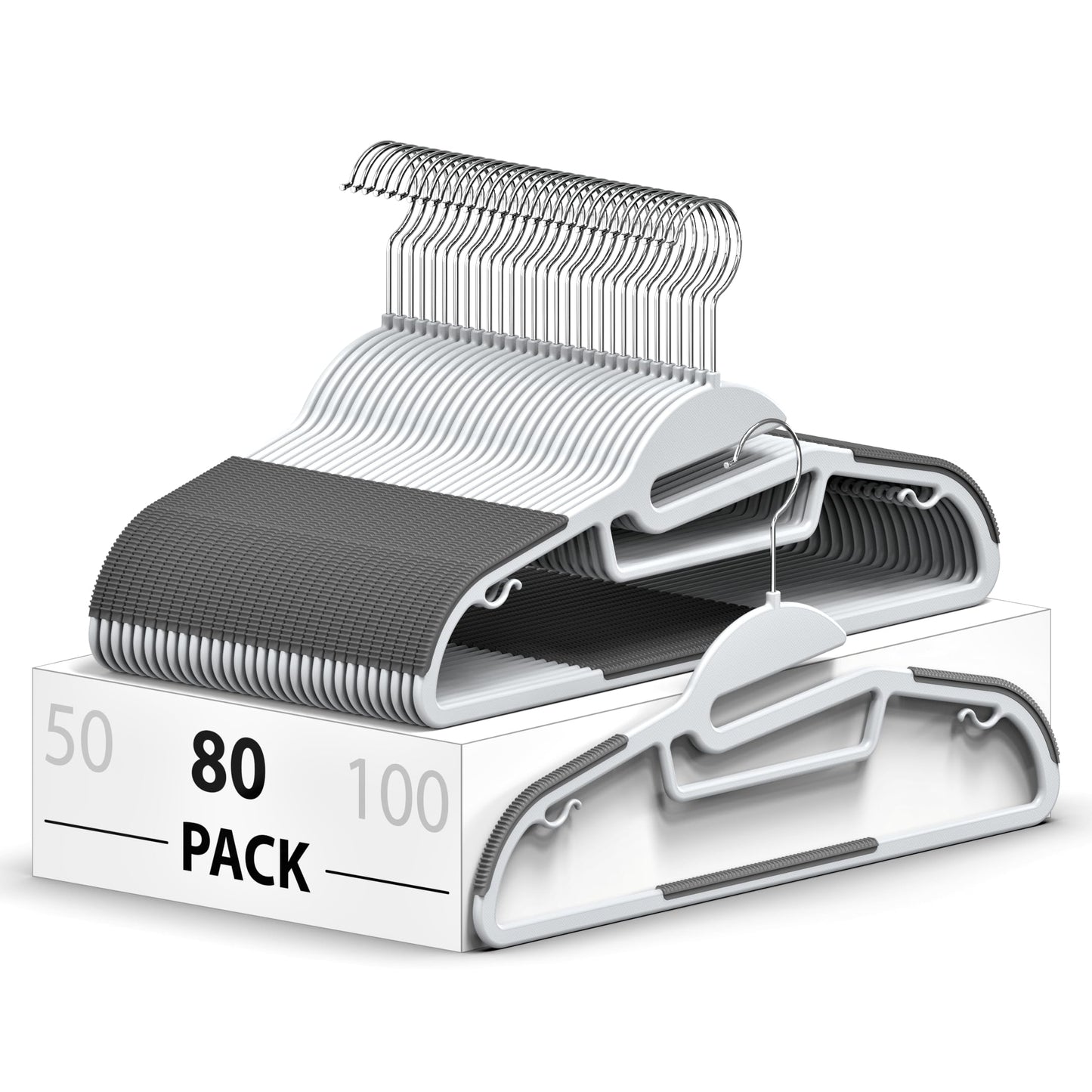 Belofay Non-Slip Heavy Duty White Plastic Coat Hangers, Adult Size, Easy Slide Design, Flexible, Durable, Non-Slip Rubber Pads