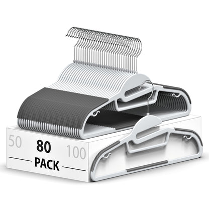 Belofay Non-Slip Heavy Duty White Plastic Coat Hangers, Adult Size, Easy Slide Design, Flexible, Durable, Non-Slip Rubber Pads