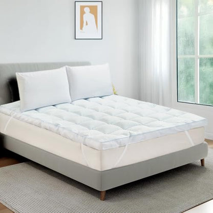 Ultra-Cool Mattress Topper | 10cm Extra Thick Mattress Topper with Cooling Jacquard Fabric and 100% Polyester Filling | Hypoallergenic, Machine Washable