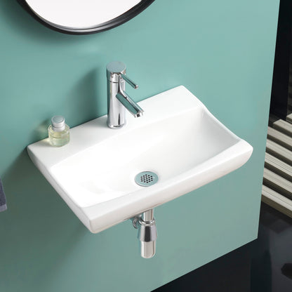 BELOFAY Rectangle Curved Modern White Bathroom Wall-Mounted Sink