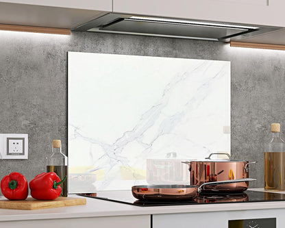 BELOFAY White Marble Tempered Glass Splashback for Kitchen with 6mm Toughened Glass (ADHESIVE INCLUDED)