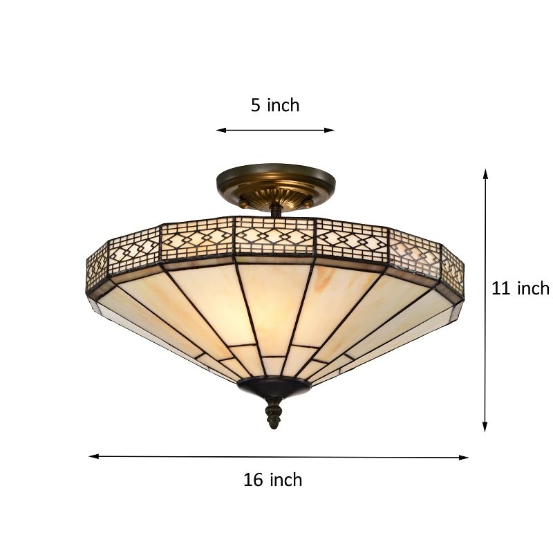 BELOFAY Mission Style Tiffany Ceiling Light Stained Glass Art Deco Handmade Uplighter Shade Ceiling Lights for Living Room, Bedroom, Dining Room and Kitchen