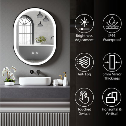 BELOFAY Amais Oval Bathroom LED Mirror with Dimmable Lights, Anti-fog, Shatter-Proof Tempered Glass