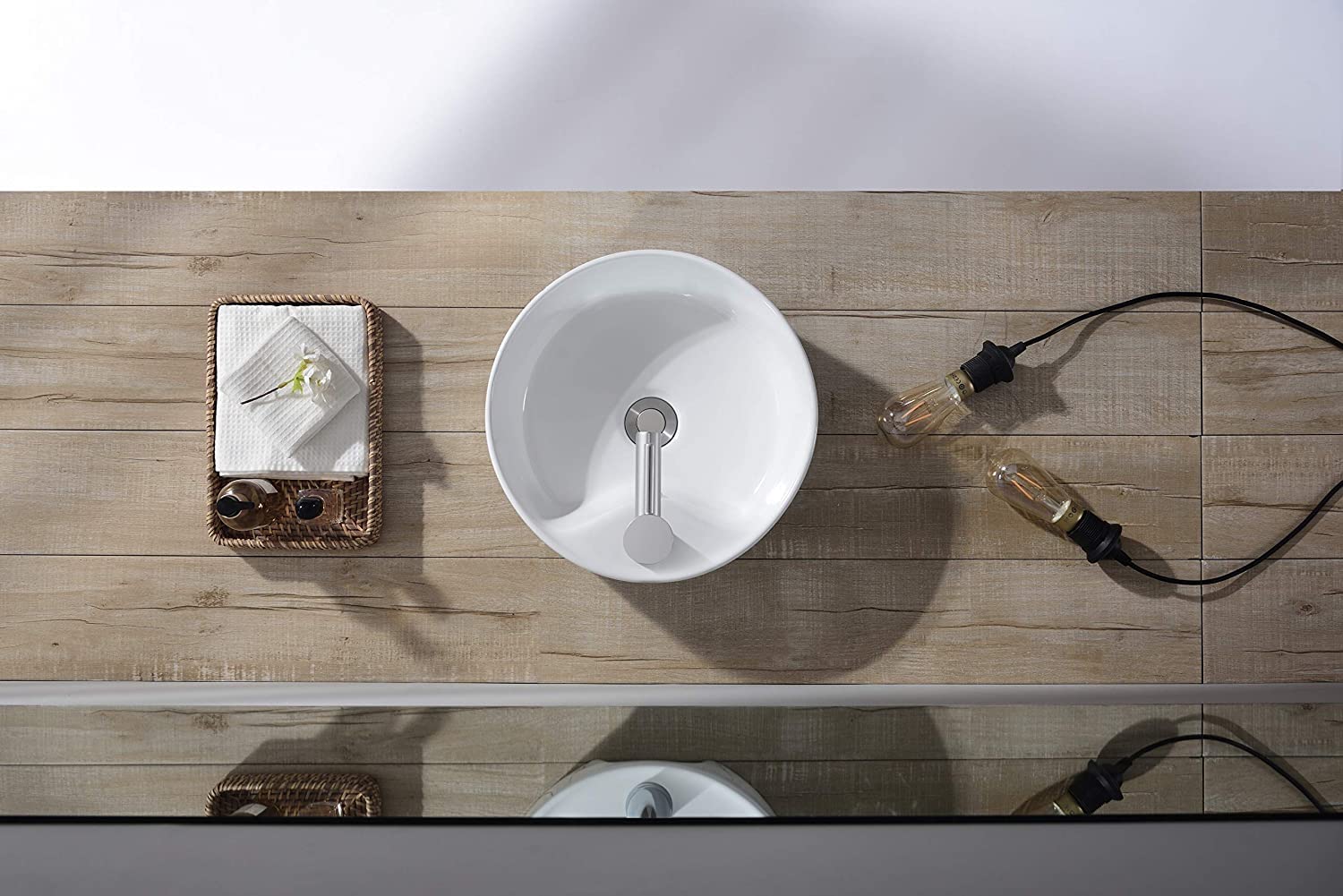 BELOFAY Zyma Round Modern White Bathroom Counter Top Sink