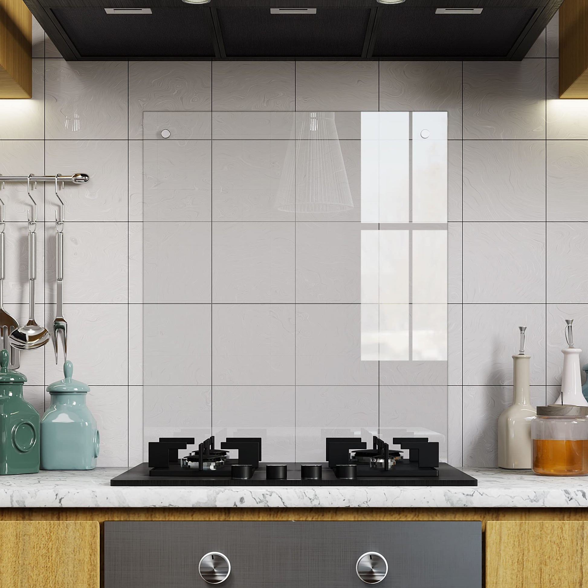 BELOFAY Clear Tempered Glass Splashback for Kitchen with 6mm Toughened Glass (SCREWS INCLUDED)