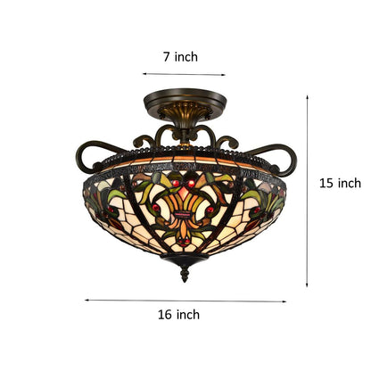 BELOFAY Art Deco Tiffany Ceiling Light Stained Glass Art Deco Handmade Uplighter Shade Ceiling Lights for Living Room, Bedroom, Dining Room and Kitchen