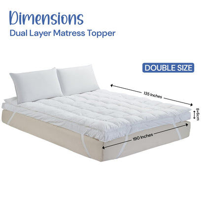 Dual-Layer Single Mattress Topper | 14cm Extra Thick Mattress Topper with 100% Polyester Filling & Breathable Microfiber Top | Elastic Strap Fit | Hypoallergenic, Machine Washable