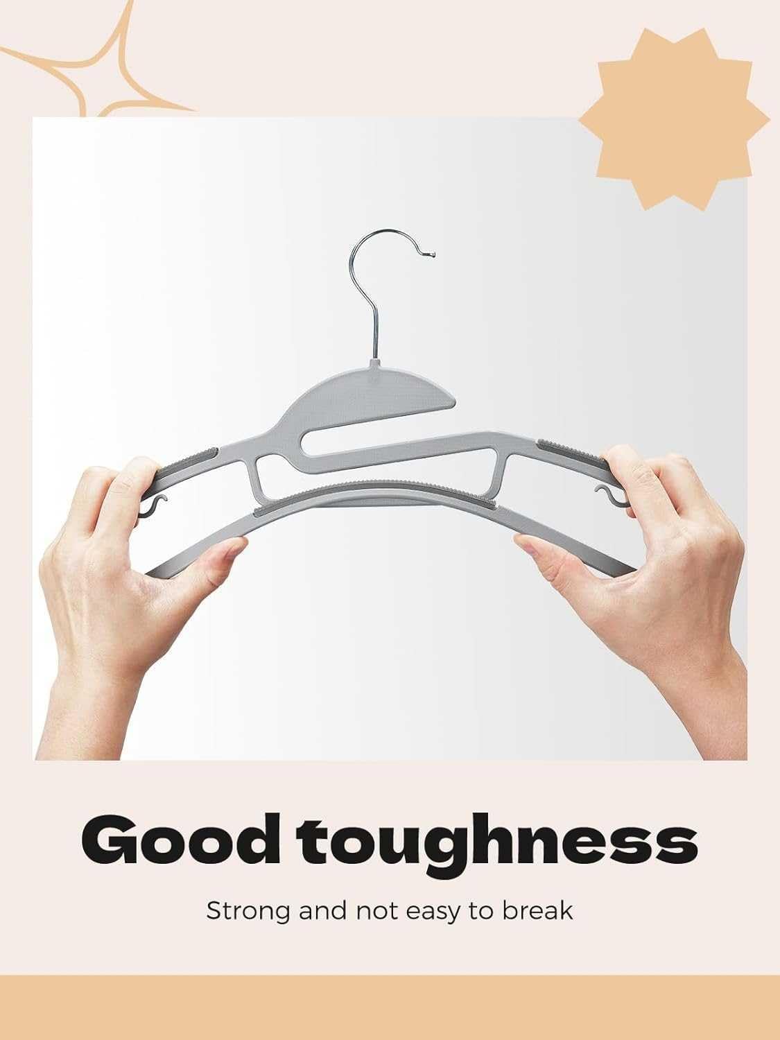 Belofay Non-Slip Heavy Duty White Plastic Coat Hangers, Adult Size, Easy Slide Design, Flexible, Durable, Non-Slip Rubber Pads