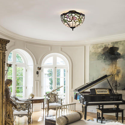 BELOFAY Wild Vine Tiffany Ceiling Light Stained Glass Art Deco Handmade Uplighter Shade Ceiling Lights for Living Room, Bedroom, Dining Room and Kitchen