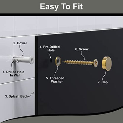 BELOFAY Black Tempered Glass Splashback for Kitchen with 6mm Toughened Glass with Holes (SCREWS INCLUDED)