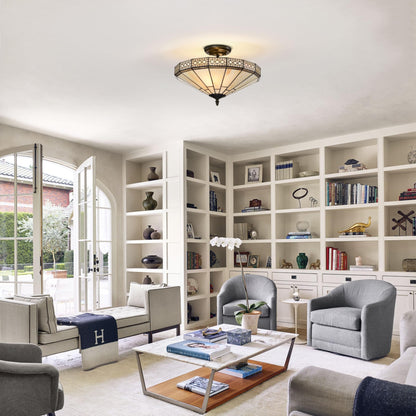 BELOFAY Mission Style Tiffany Ceiling Light Stained Glass Art Deco Handmade Uplighter Shade Ceiling Lights for Living Room, Bedroom, Dining Room and Kitchen