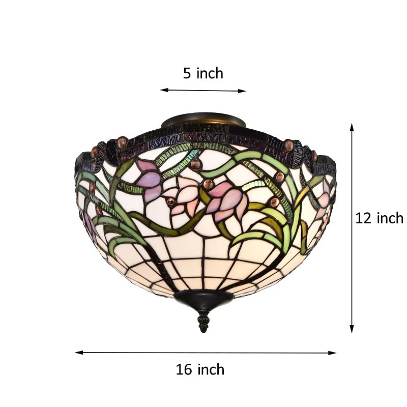BELOFAY Wild Vine Tiffany Ceiling Light Stained Glass Art Deco Handmade Uplighter Shade Ceiling Lights for Living Room, Bedroom, Dining Room and Kitchen