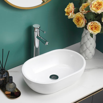 BELOFAY Requor Oval Modern White Bathroom Counter Top Sink